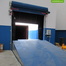 Container Dock Leveler: allows the trailer to park underneath the platform allowing easy forklift access