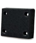 Black rectangular moulded rubber dock bumper with four mounting holes.