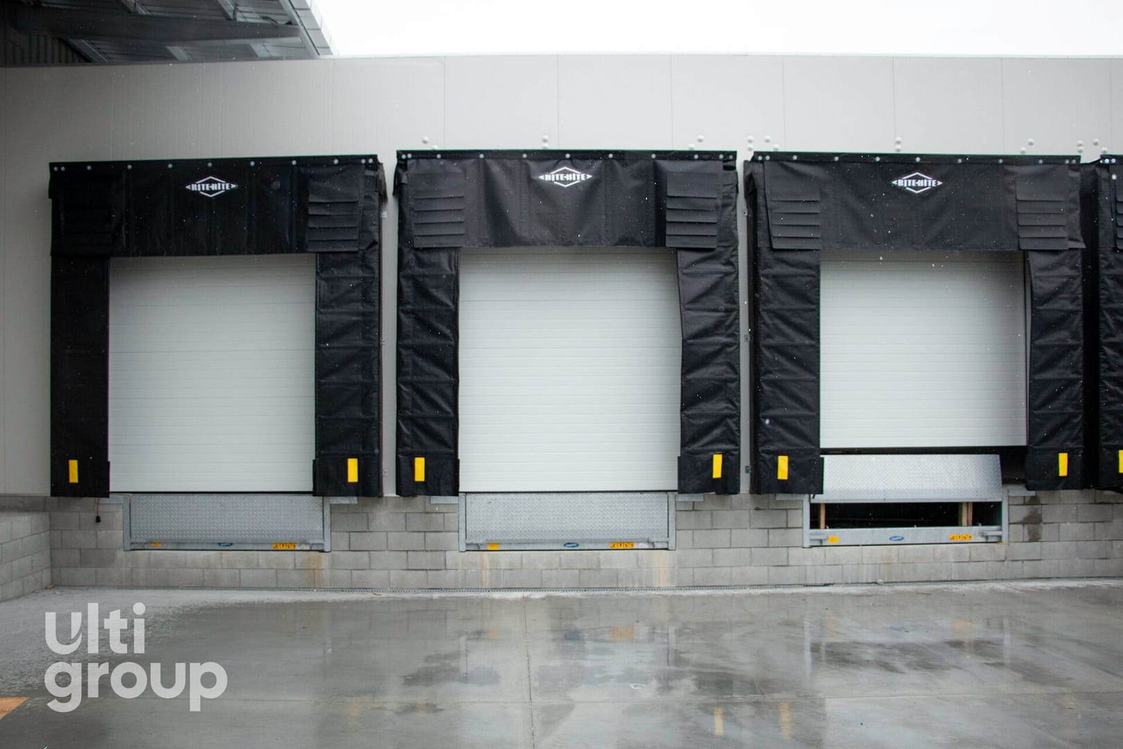 Three loading docks with Rite-Hite seals and dock levellers.