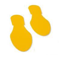 Two yellow footprint floor markers for industrial safety and wayfinding.