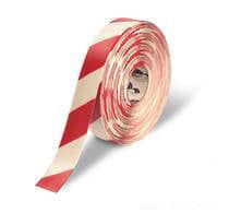 Roll of red and white diagonal striped hazard warning tape.