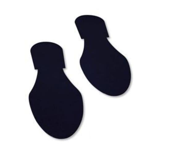 Two black footprint floor markers for pedestrian safety and guidance.