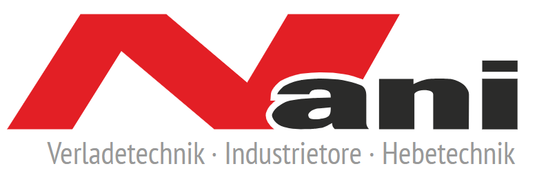 Nani Verladetechnik, Industrietore and Hebetechnik logo in red and black.