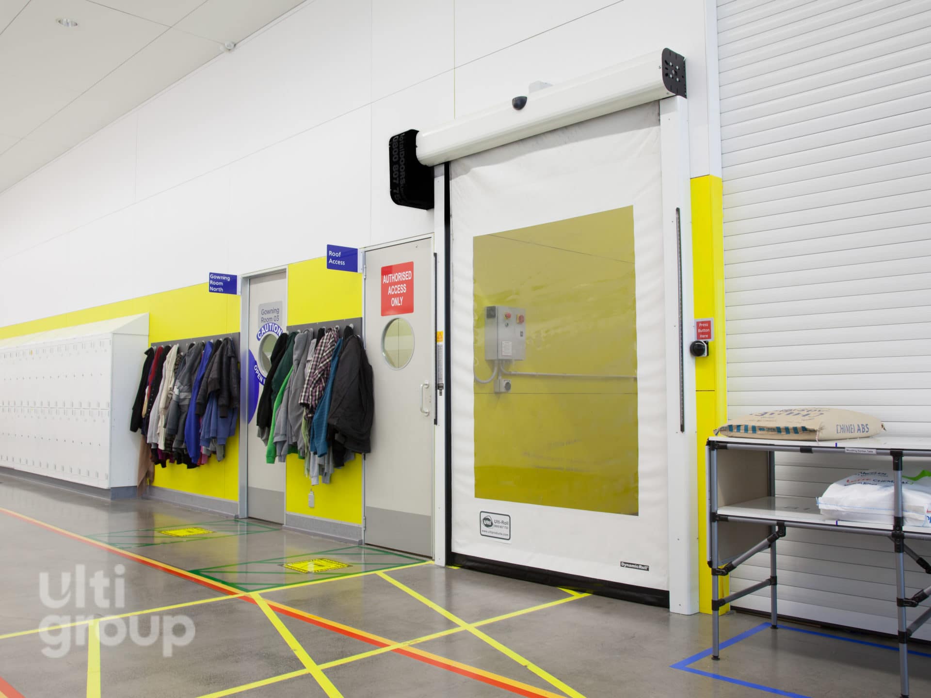 Ulti-Roll high speed door with full vision panel in a healthcare facility.
