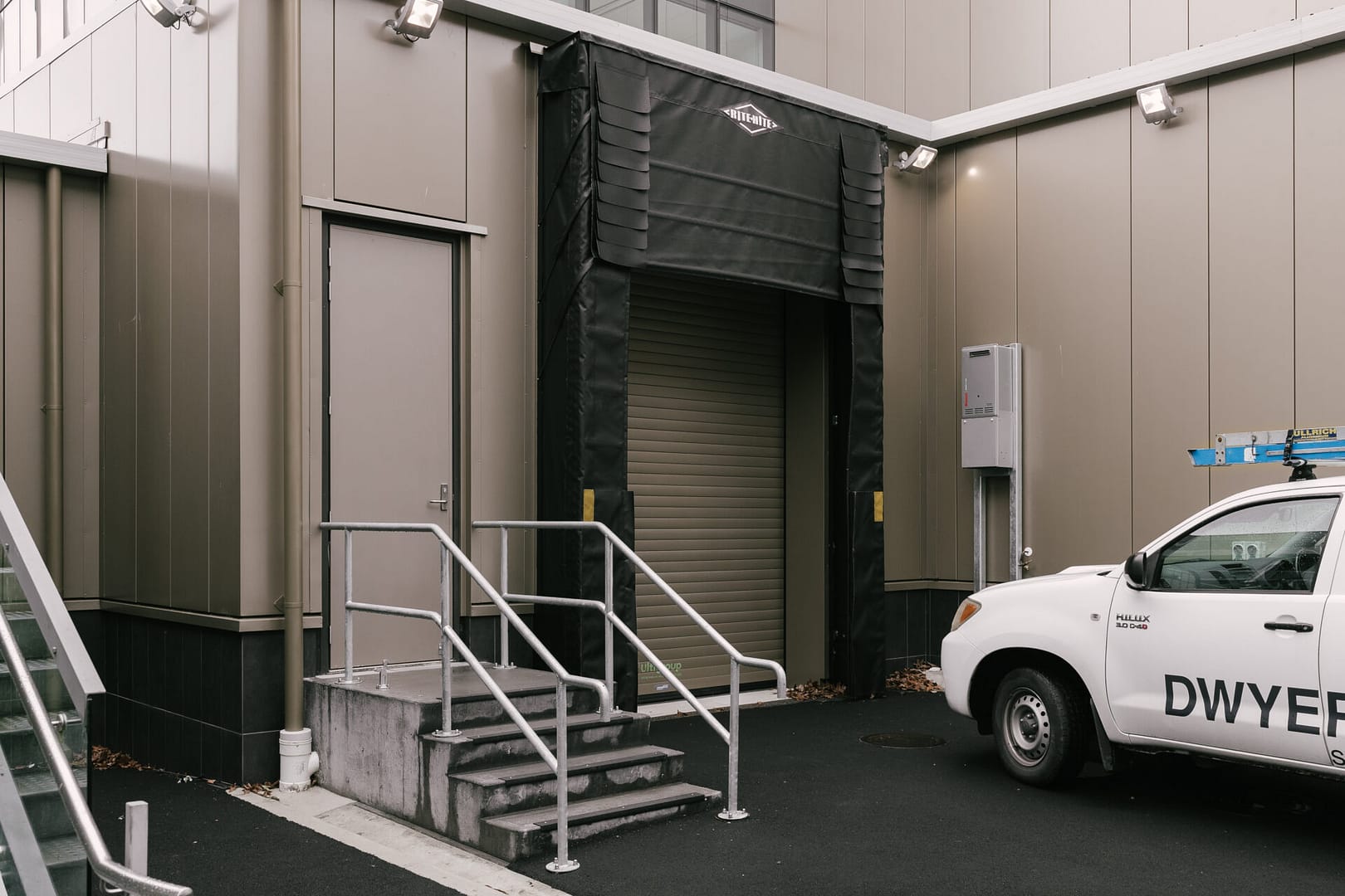 Rite-Hite dock seal and insulated roller door at a commercial loading bay.