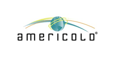 Americold company logo with a globe and orbital rings.