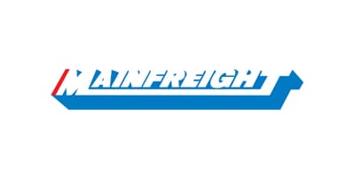 Mainfreight logo in blue and red with a stylized arrow base.