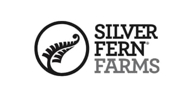 Silver Fern Farms logo with koru fern symbol in a circle.