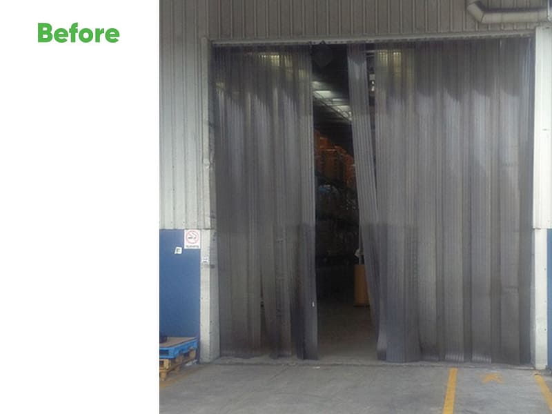 PVC strip curtains installed at a warehouse entrance