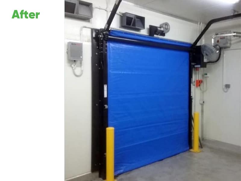 Blue Fastrax FR Door installed in a cold storage facility